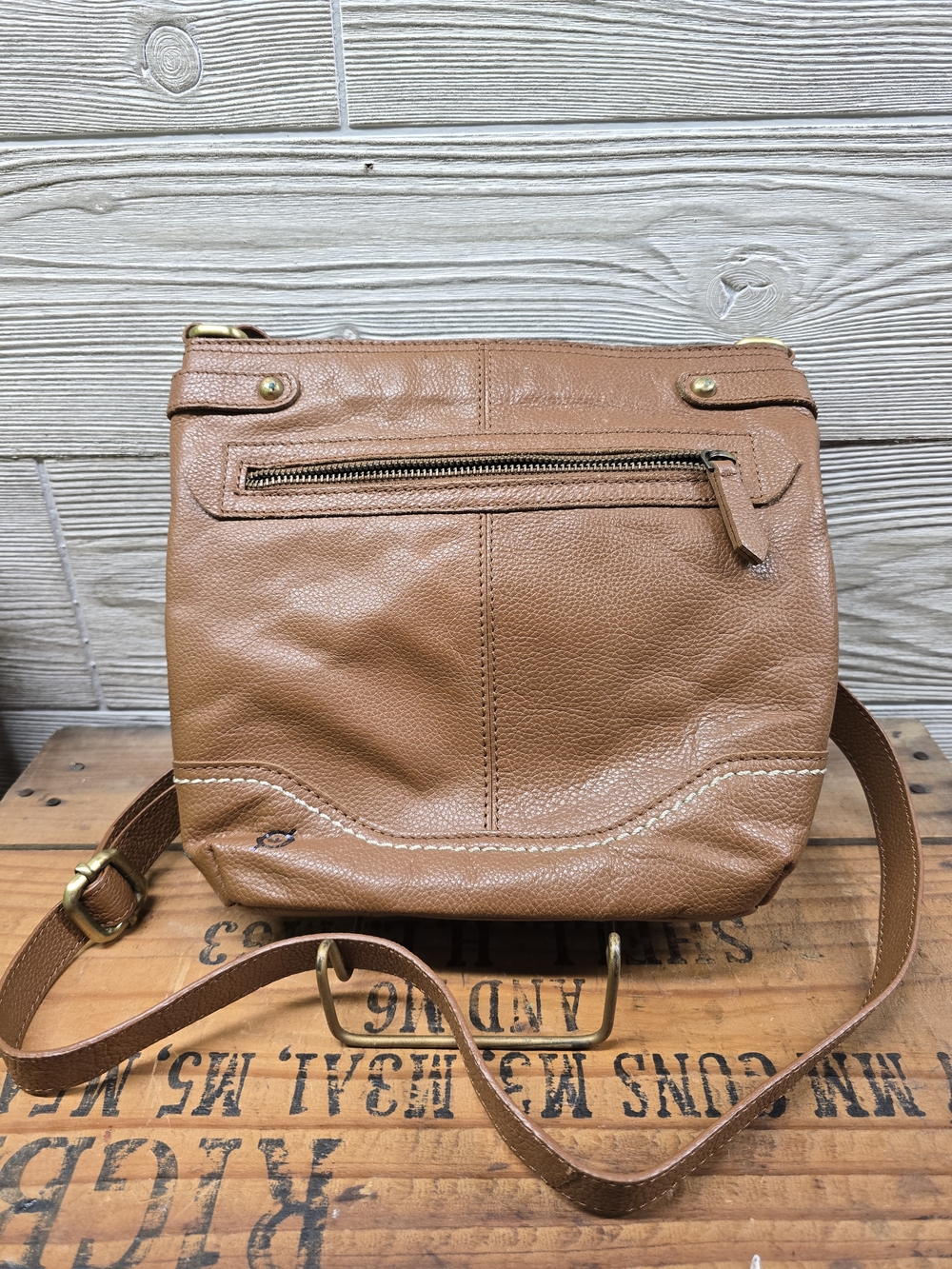 Born Tan Pebbled Leather Crossbody Bag
